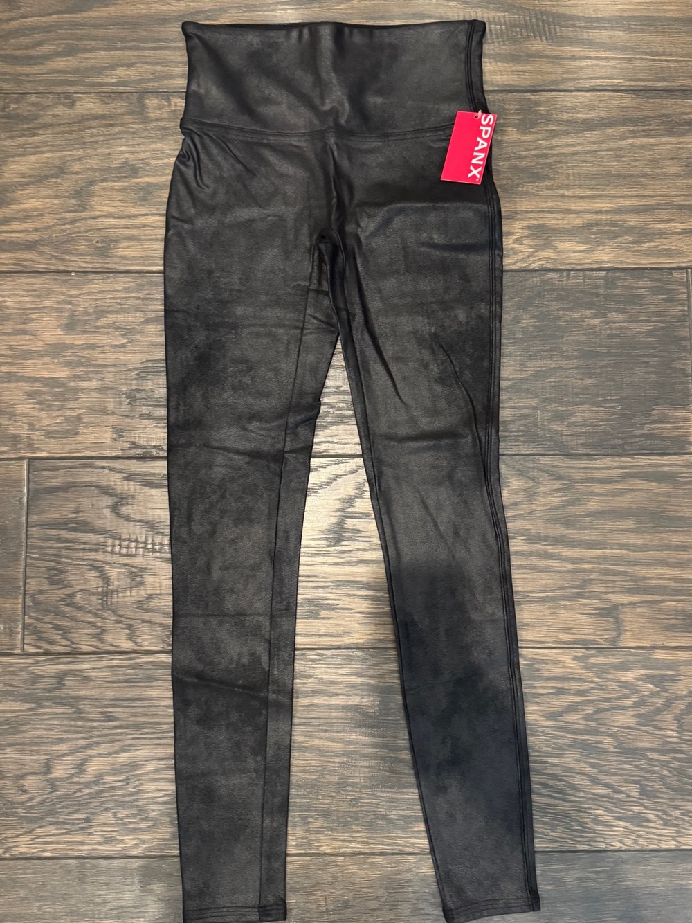 SPANX Black Faux-Leather fleece lined leggings